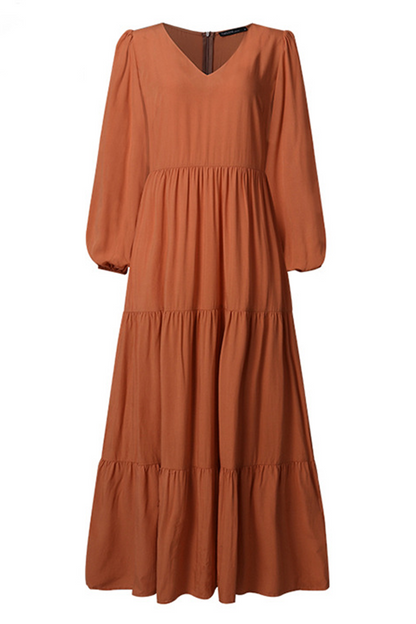 Vestidos casuales de falda pastel con cuello en U y volantes lisos (3 colores)