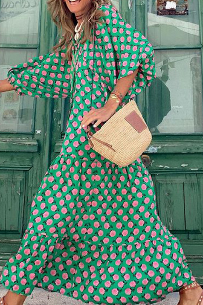 Vestidos casuales con estampado de patchwork, cuello en V y falda pastel (3 colores)