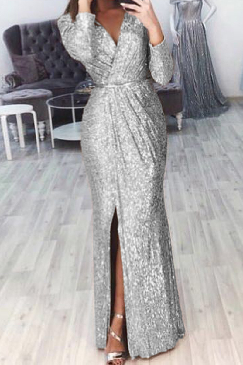 Vestidos casuales de corte sirena con cuello en V y patchwork (7 colores)