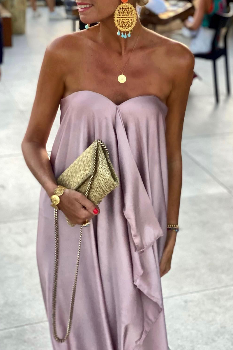 Vestidos rectos sin tirantes con parches lisos de moda (4 colores)