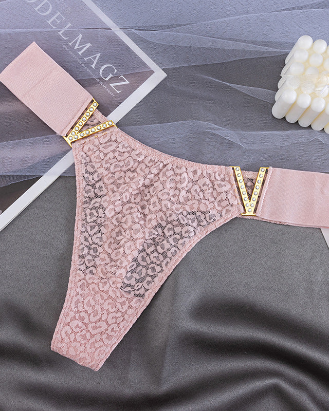V-Neck Rhinestone Lace Panties