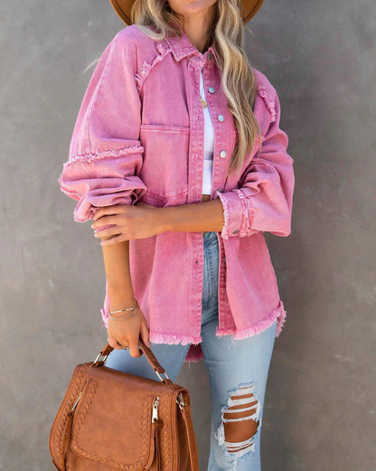 Raw Edge Patchwork Pocket Denim Jacket