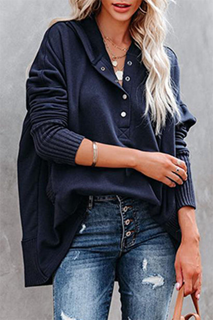 Sudadera con capucha y cuello con hebilla y bolsillo liso informal (9 colores)