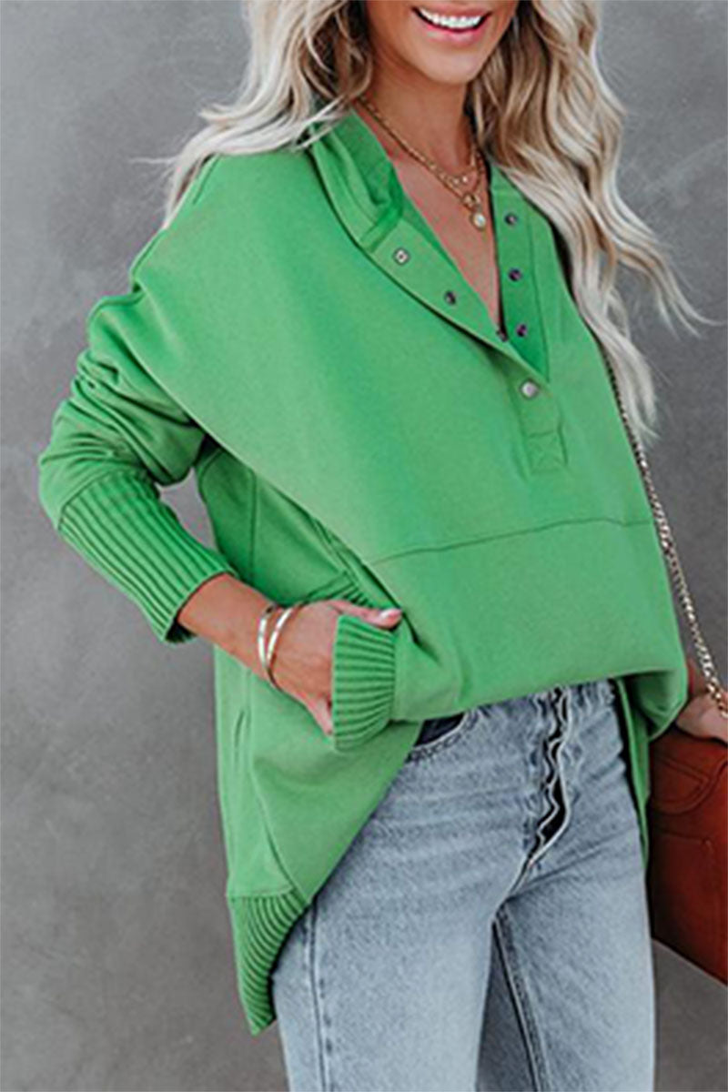 Sudadera con capucha y cuello con hebilla y bolsillo liso informal (9 colores)