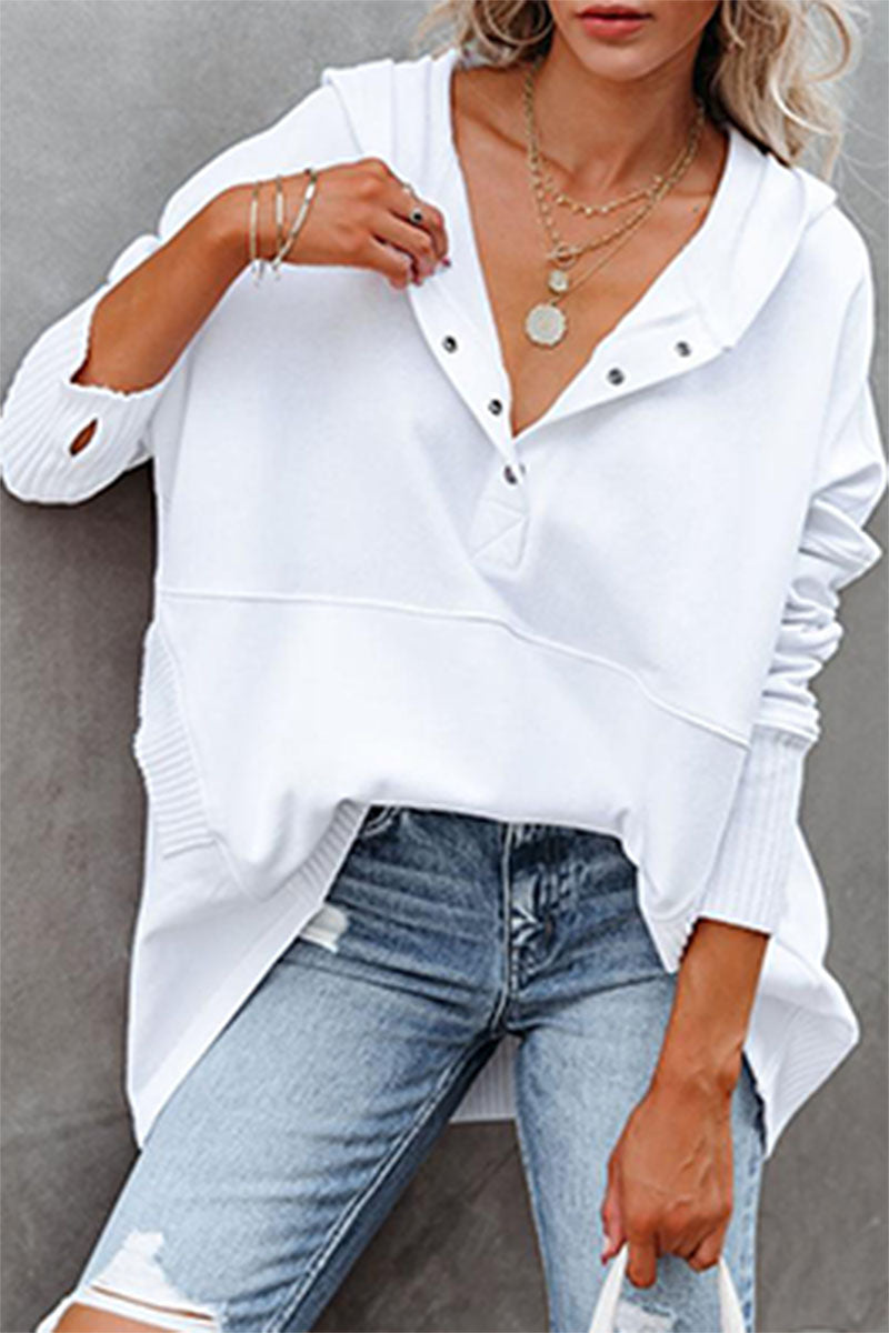 Sudadera con capucha y cuello con hebilla y bolsillo liso informal (9 colores)