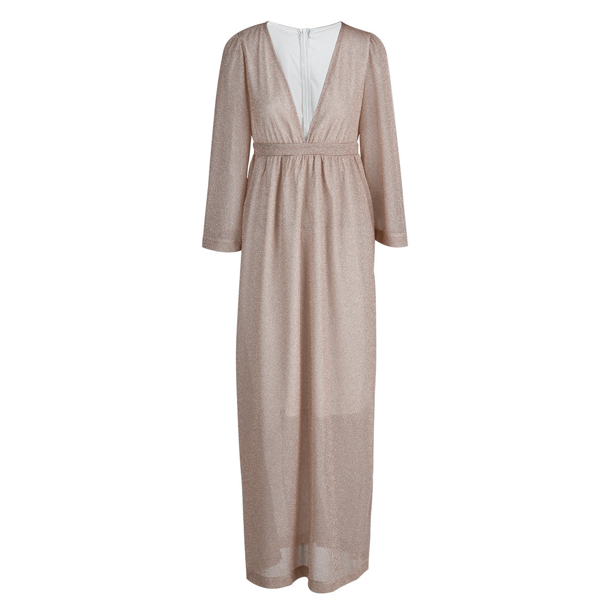 Vestido de noche elegante de moda con cuello en V y pliegues de patchwork liso (4 colores)