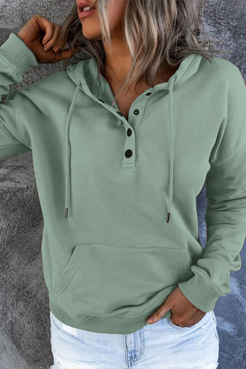 Sudadera informal con cuello en V y botones lisos (9 colores)