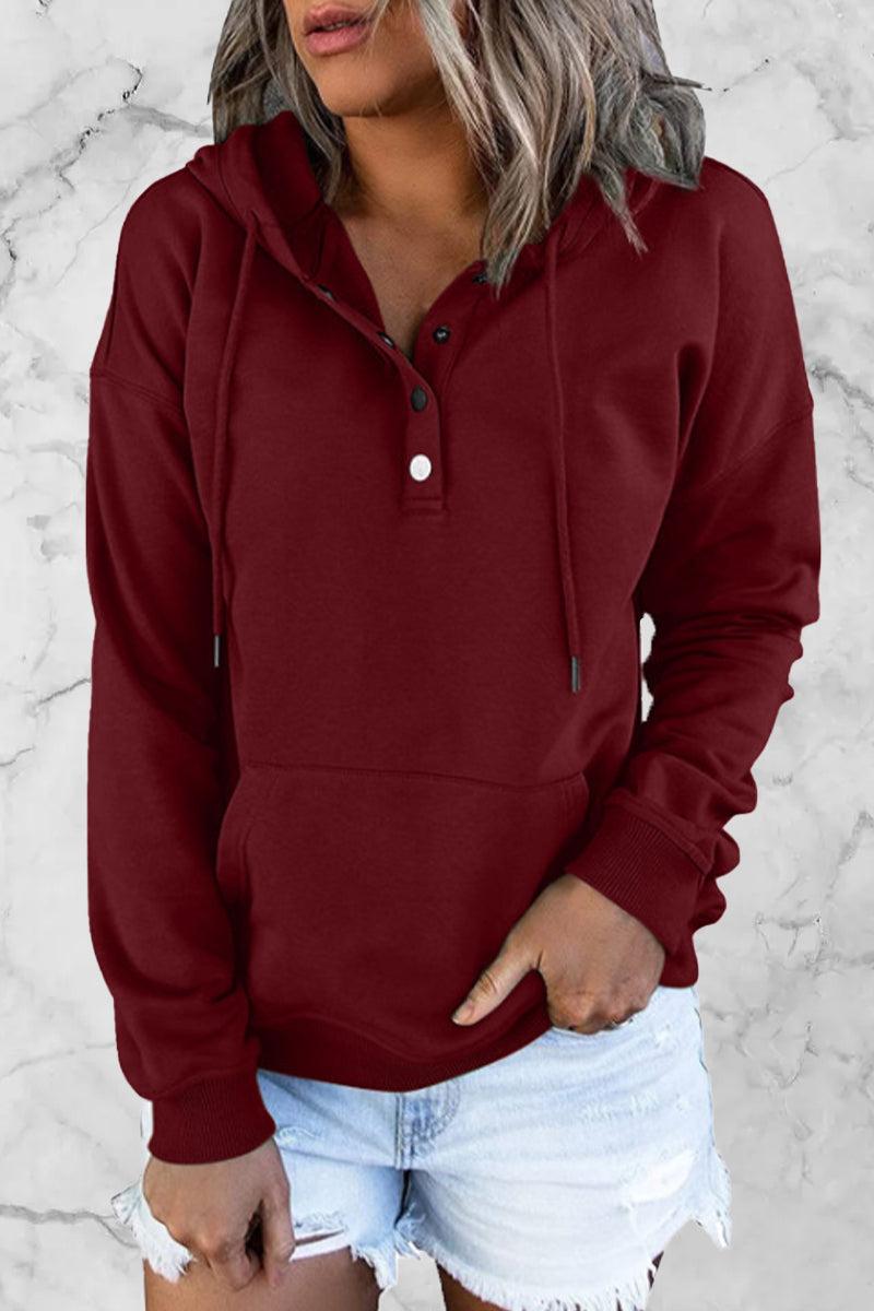 Sudadera informal con cuello en V y botones lisos (9 colores)
