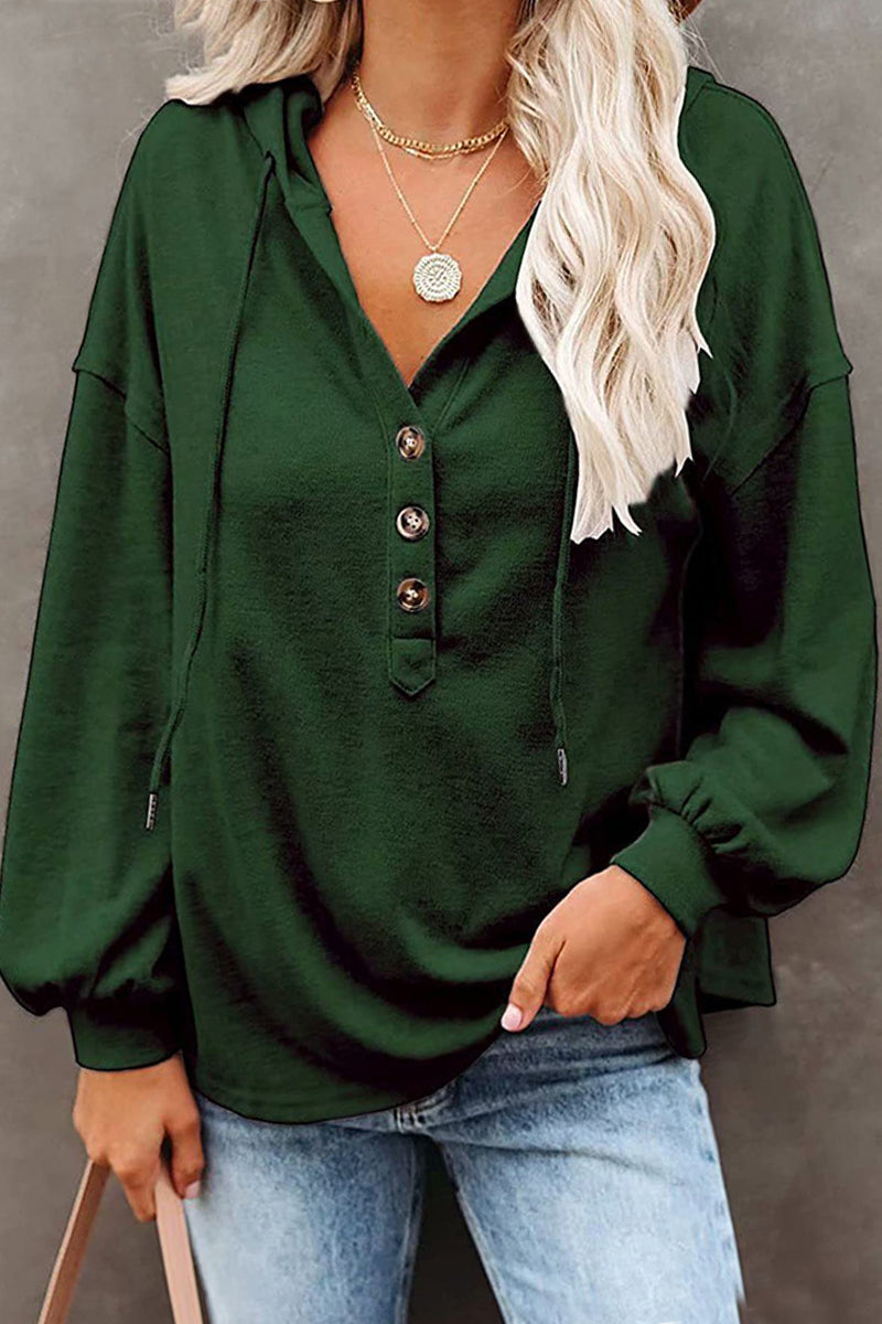 Sudadera informal con cuello en V y frenillo liso (8 colores)