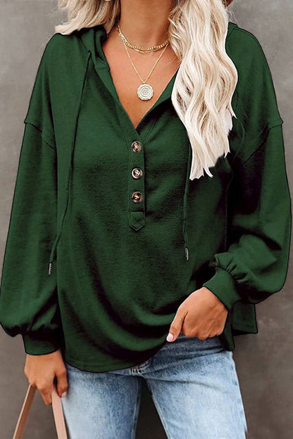 Sudadera informal con cuello en V y frenillo liso (8 colores)