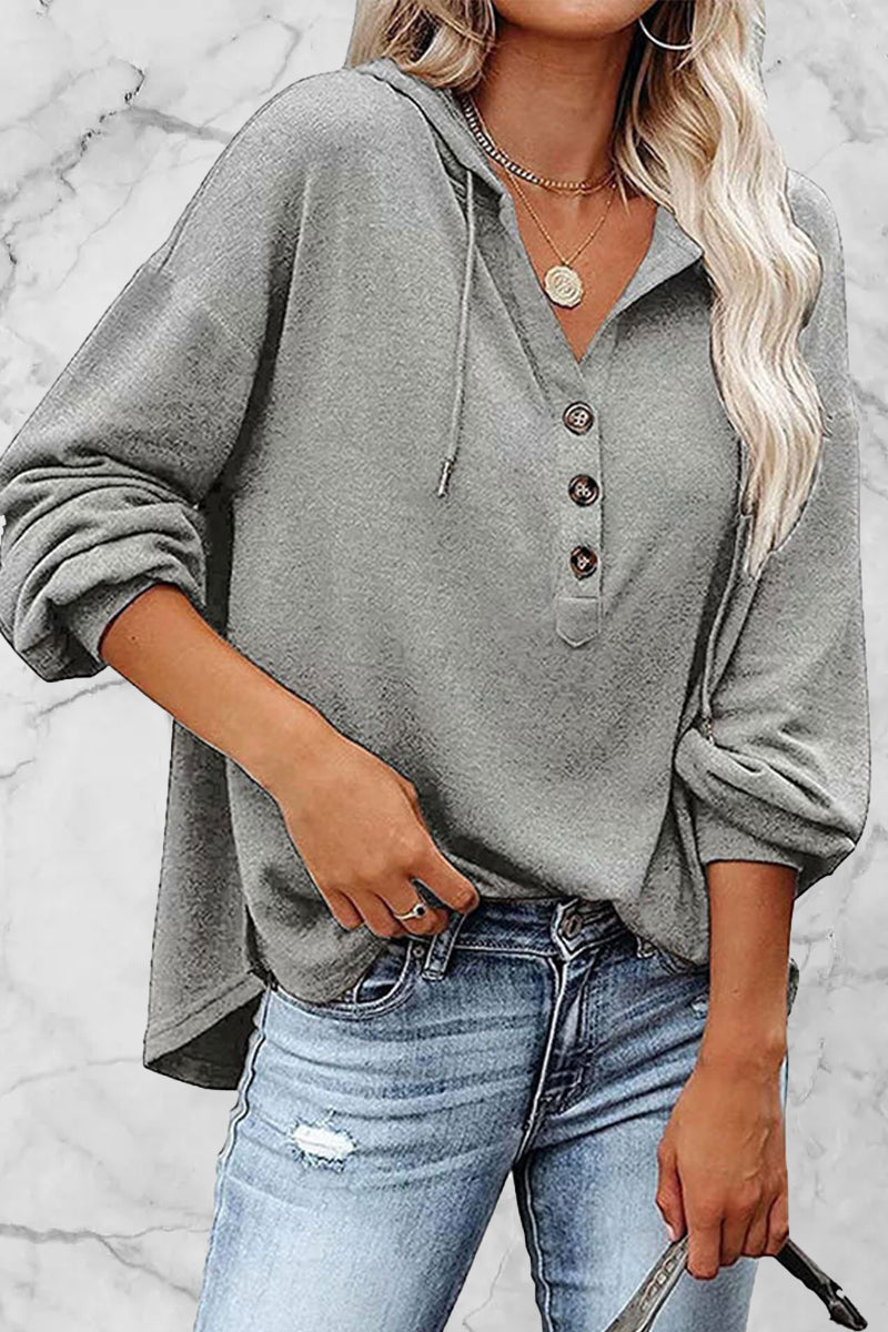 Casual Solid Frenulum V Neck Hoodies(11 Colors)