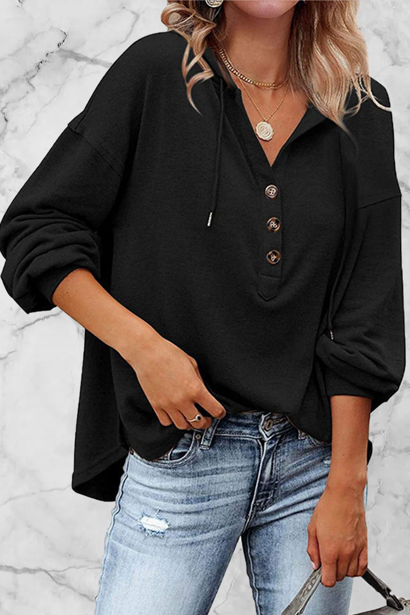 Casual Solid Frenulum V Neck Hoodies(11 Colors)