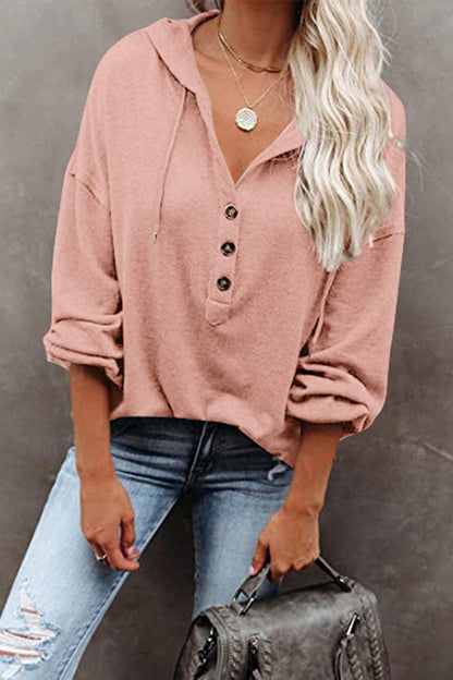 Sudadera informal con cuello en V y frenillo liso (8 colores)