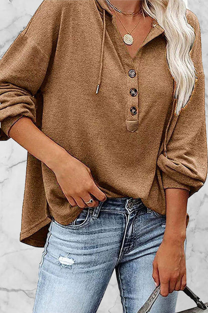 Sudadera informal con cuello en V y frenillo liso (8 colores)