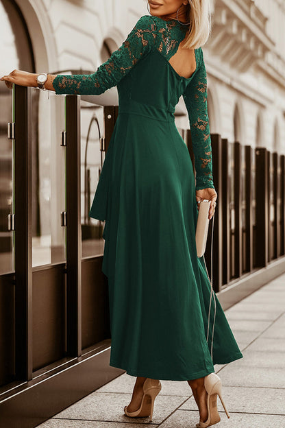 Vestidos elegantes de celebridades con encaje de patchwork, color liso, escote en V, corte A (3 colores)