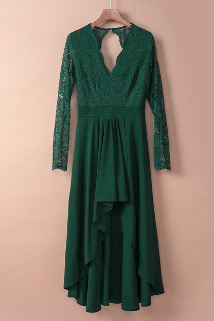 Vestidos elegantes de celebridades con encaje de patchwork, color liso, escote en V, corte A (3 colores)