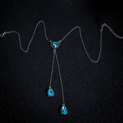 Wisherryy Heart Shaped Water Drop Gemstone Pendant Necklace