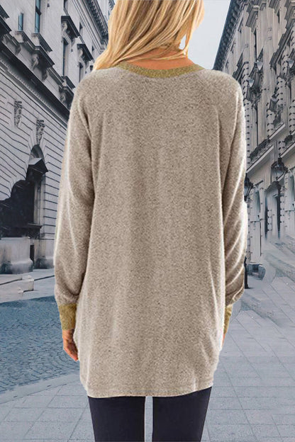 Tops casuales elegantes de cuello redondo con contraste sólido