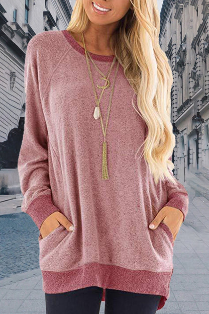 Tops casuales elegantes de cuello redondo con contraste sólido