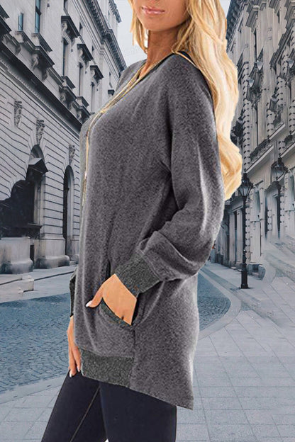 Tops casuales elegantes de cuello redondo con contraste sólido