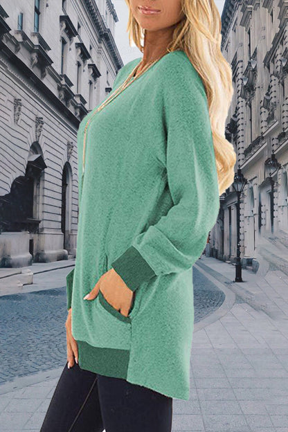 Tops casuales elegantes de cuello redondo con contraste sólido