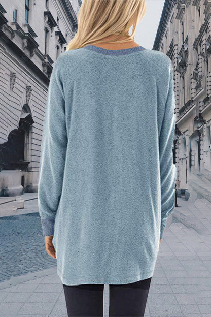 Tops casuales elegantes de cuello redondo con contraste sólido