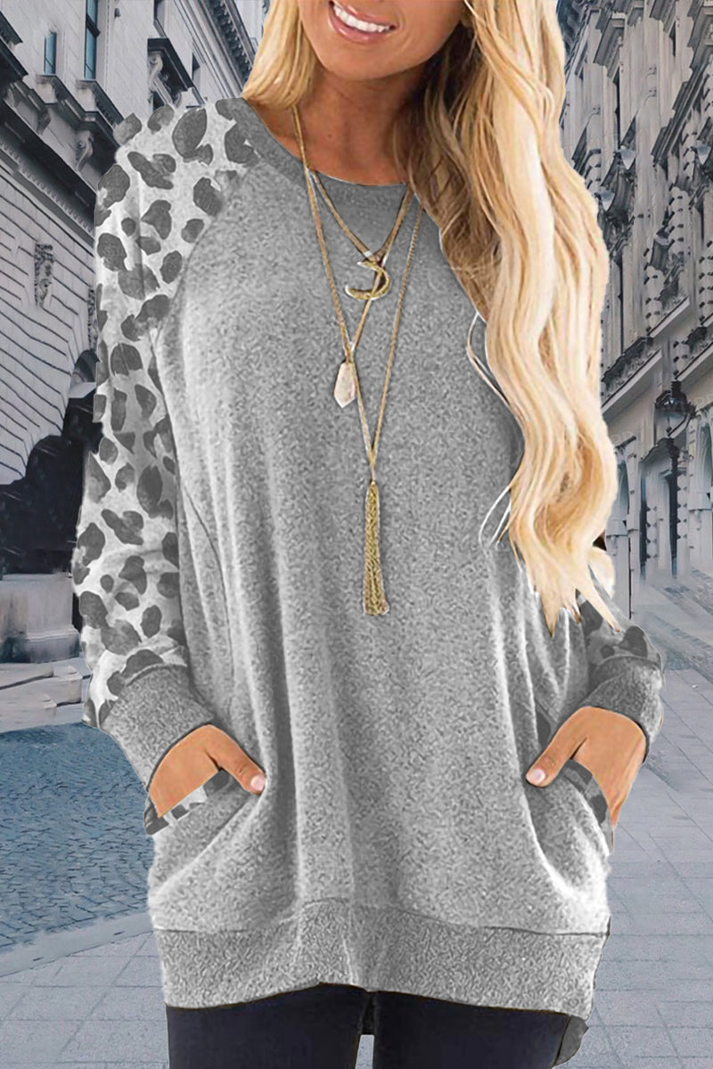 Tops casuales elegantes de cuello redondo con contraste sólido