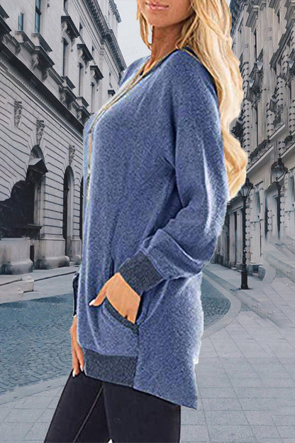 Tops casuales elegantes de cuello redondo con contraste sólido