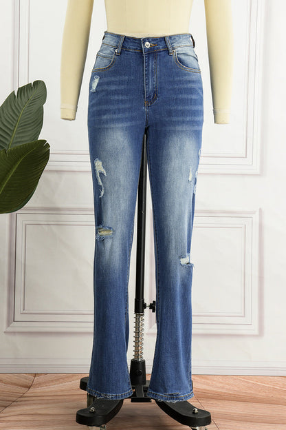 Vaqueros rectos rotos con parches casuales de calle (3 colores)