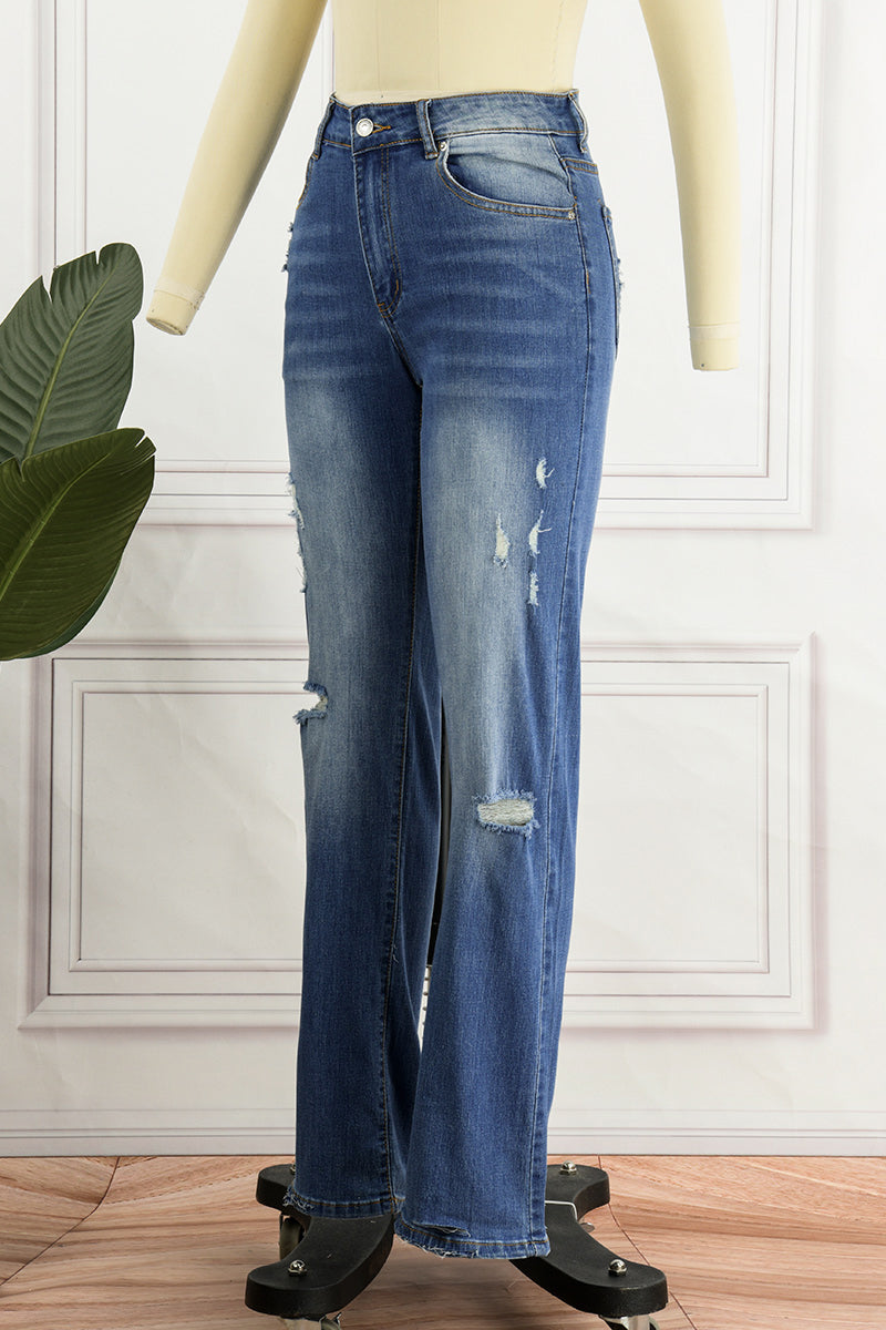 Vaqueros rectos rotos con parches casuales de calle (3 colores)