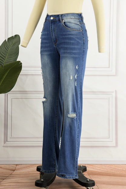 Vaqueros rectos rotos con parches casuales de calle (3 colores)