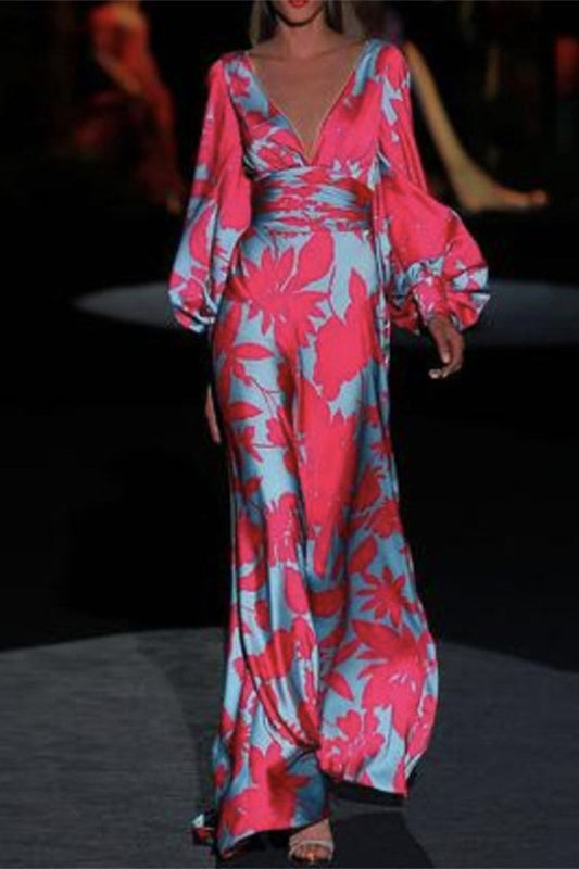 Elegante vestido con estampado de pastel y cuello en V (4 colores)