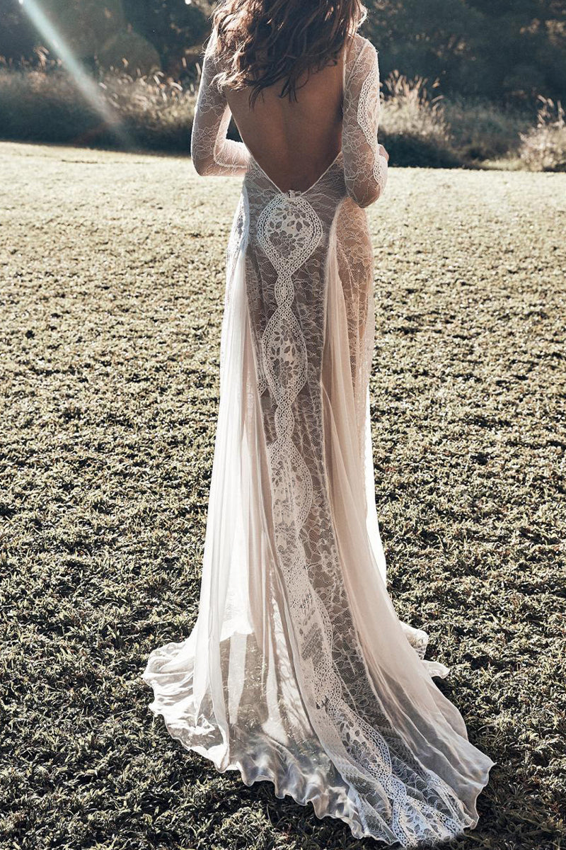 Vestidos dulces de encaje liso con espalda descubierta y cuello redondo