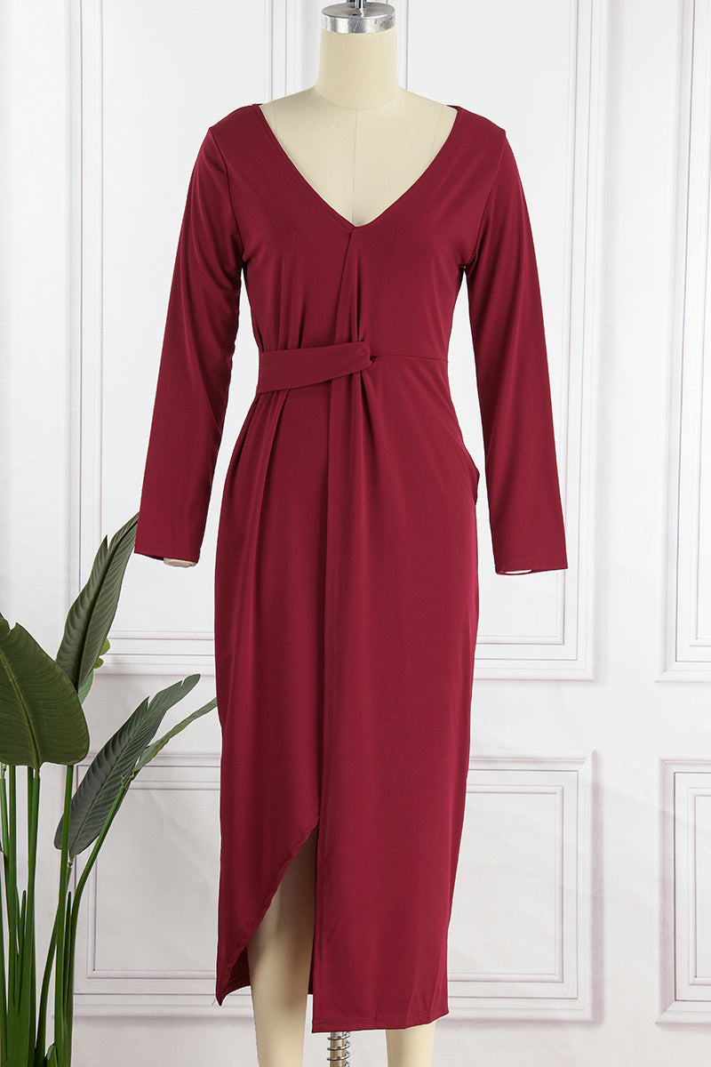 Elegante vestido de noche liso con abertura y escote en V (4 colores)