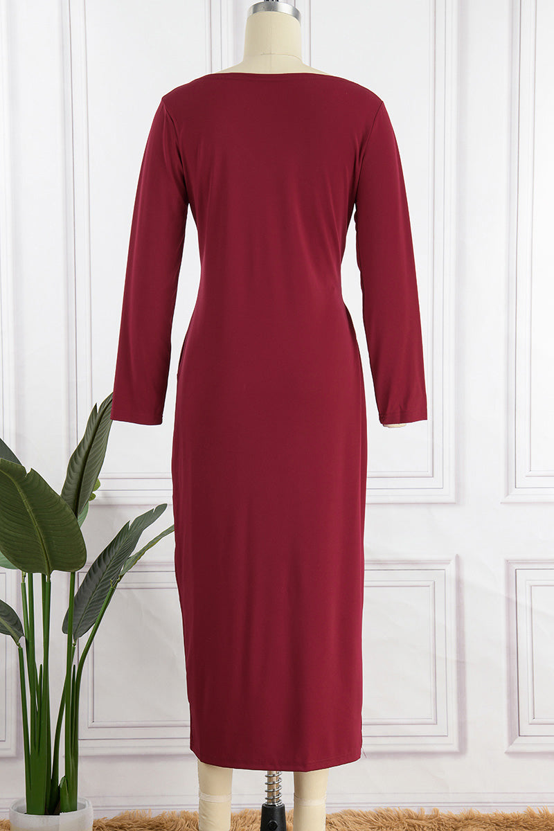 Elegante vestido de noche liso con abertura y escote en V (4 colores)