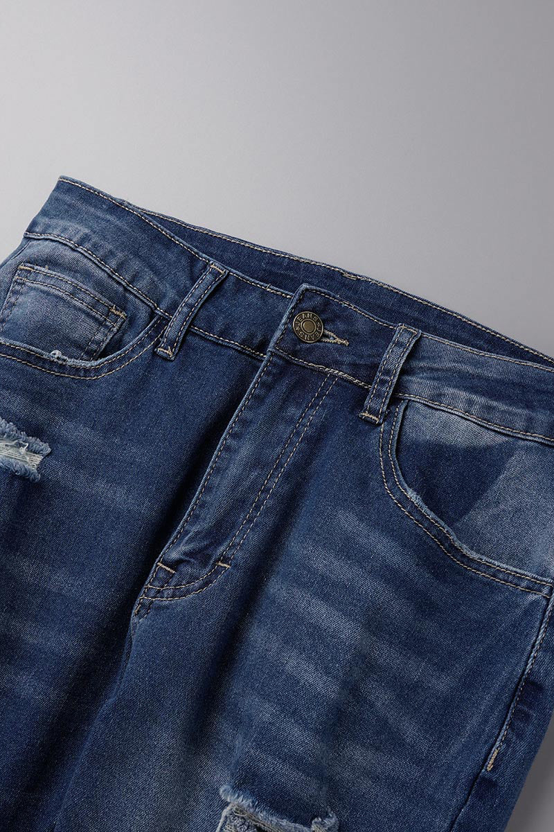 Vaqueros ajustados de cintura alta con parches lisos de estilo urbano (3 colores)