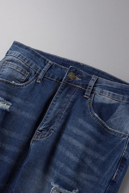 Vaqueros ajustados de cintura alta con parches lisos de estilo urbano (3 colores)