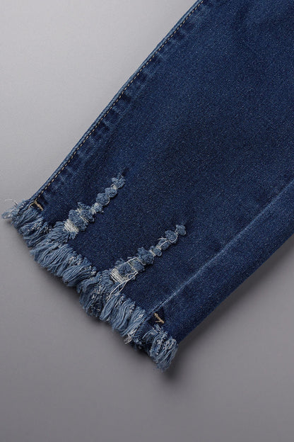 Vaqueros ajustados de cintura alta con parches lisos de estilo urbano (3 colores)