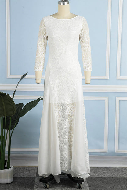 Vestidos dulces de encaje liso con espalda descubierta y cuello redondo