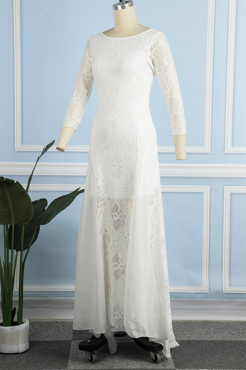 Vestidos dulces de encaje liso con espalda descubierta y cuello redondo