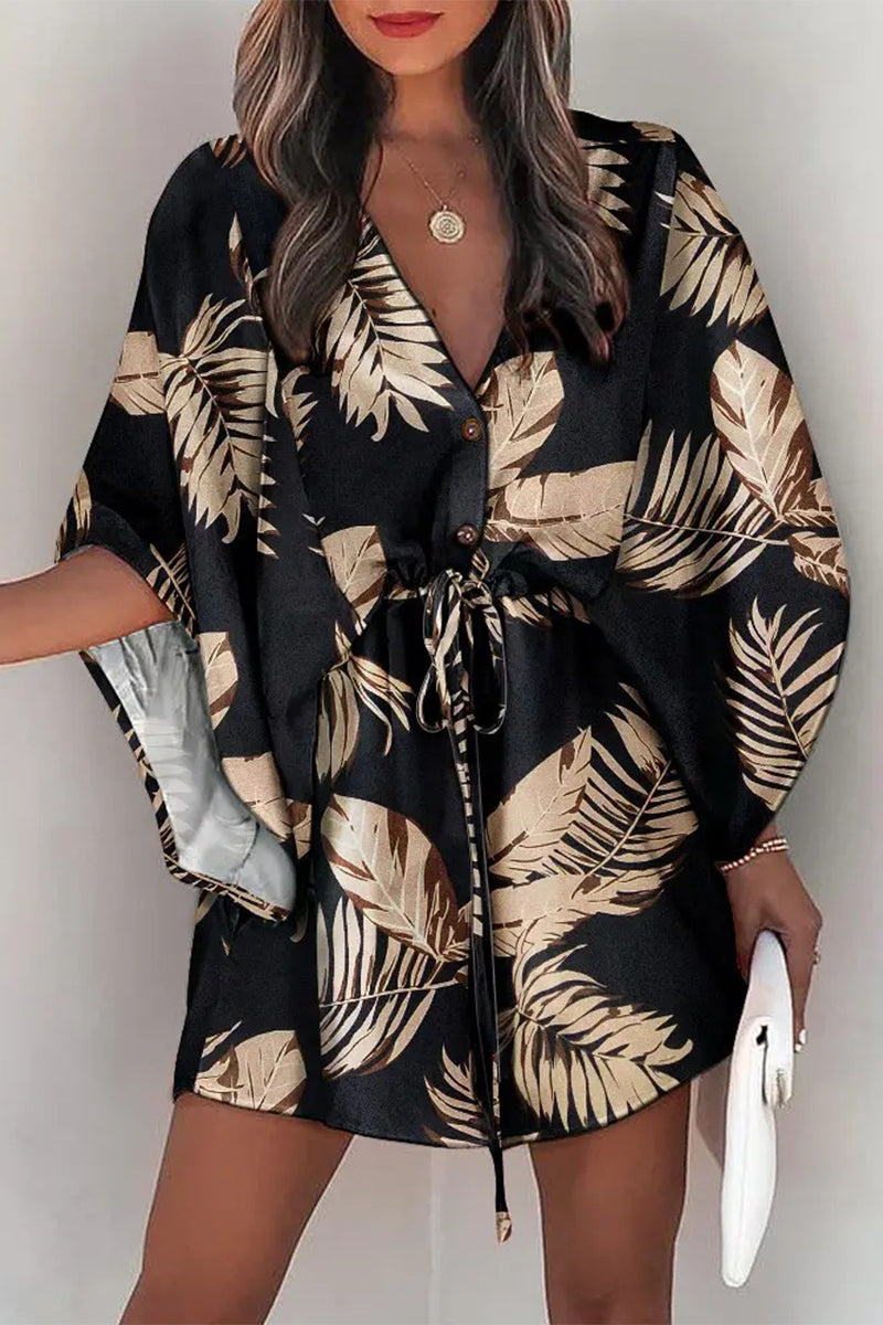 Vestidos casuales de moda con cuello en V y estampado de patchwork (4 colores)