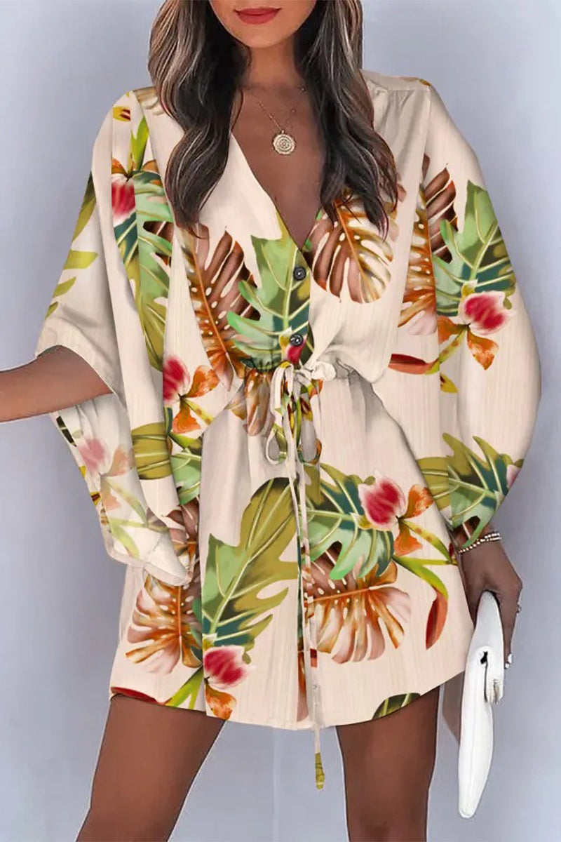 Vestidos casuales de moda con cuello en V y estampado de patchwork (4 colores)