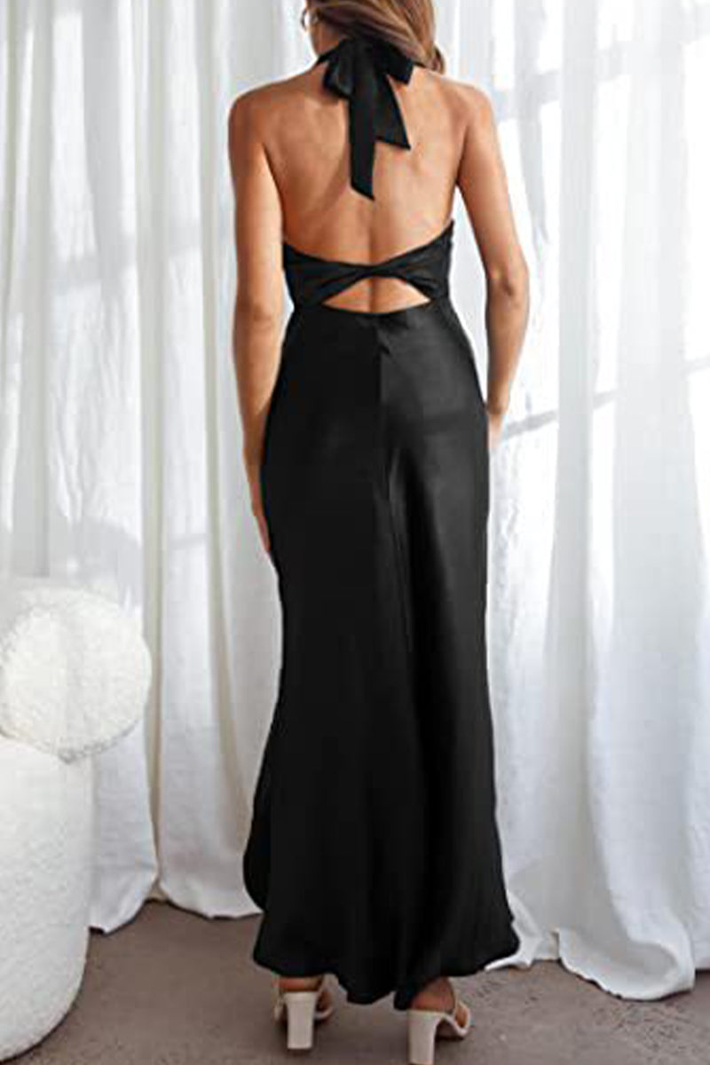 Elegante vestido de falda tubo con cuello redondo, espalda descubierta y estampado formal (4 colores)