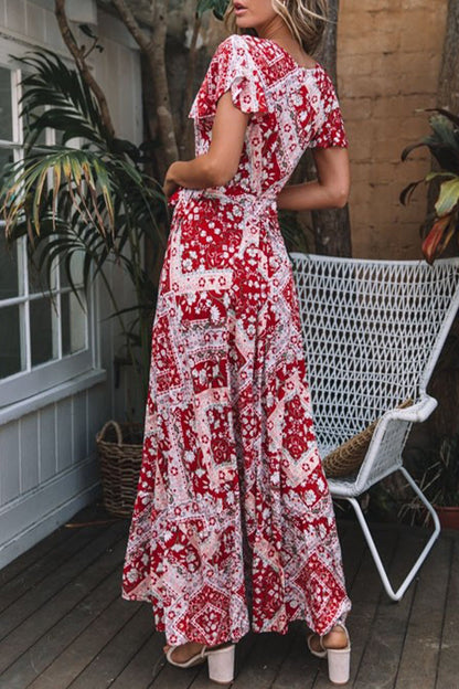 Sexy Elegant Print V Neck A Line Dresses(10 Colors)