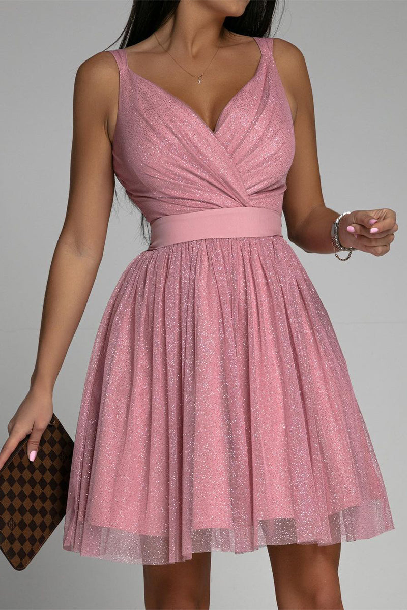 Vestido de noche sexy y elegante con escote en V y malla estampada (3 colores)