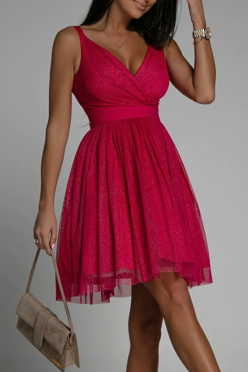 Vestido de noche sexy y elegante con escote en V y malla estampada (3 colores)