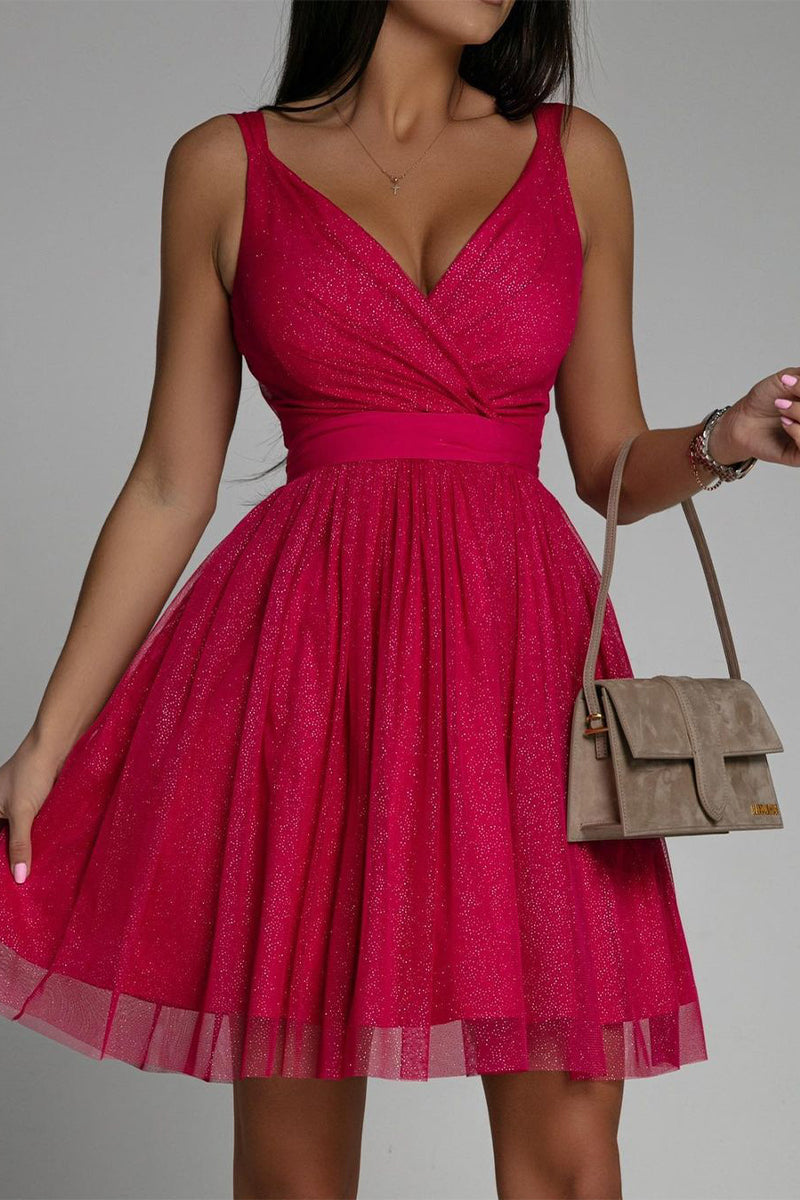 Vestido de noche sexy y elegante con escote en V y malla estampada (3 colores)