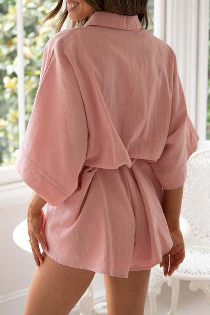 Casual Simplicity Solid Frenulum Turndown Collar Loose Jumpsuits