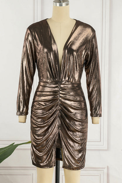 Vestidos elegantes de celebridades con escote en V, línea A y pliegues lisos (4 colores)