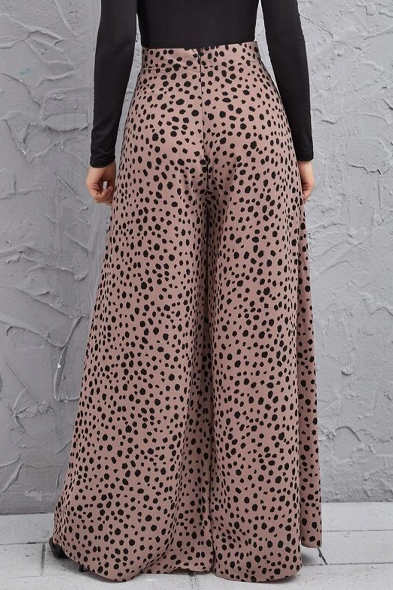 Pantalones casuales con estampado de leopardo, sueltos, de cintura alta y pierna ancha con estampado completo